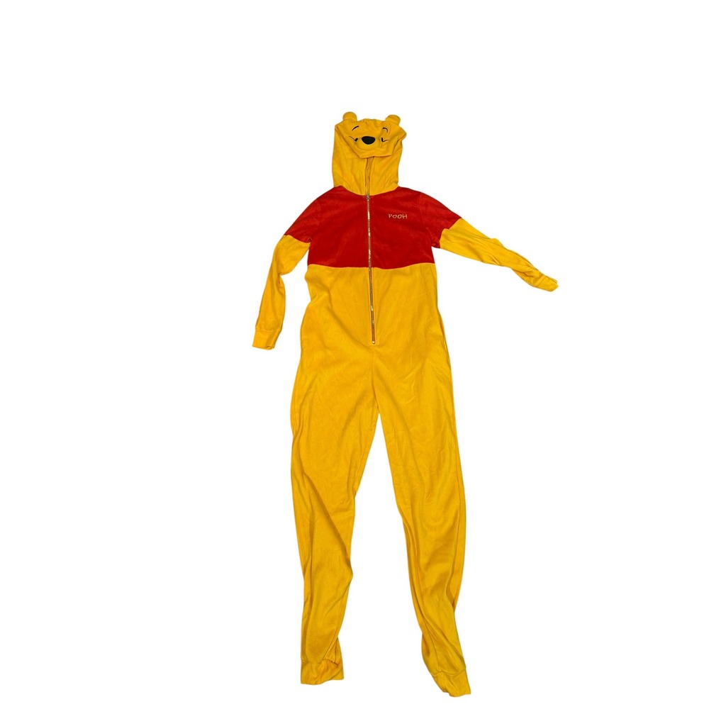 Disney Winnie the Pooh Hooded Union Suit One Piece Pajamas Yellow Red Small 4/6 - Picture 5 of 8